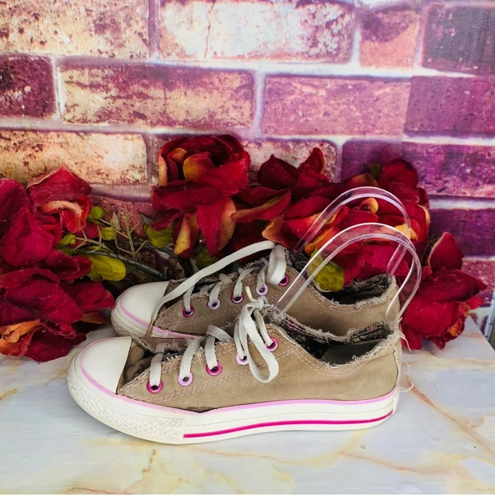 Converse All Star Tan Pink and Purple Lace Up Low Top Sneakers